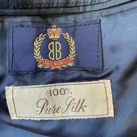 Men’s 2Button Blazer Jacket Sz 44L Pure Silk Plaid Houndstooth Blue Gray Pocket - Picture 4 of 11